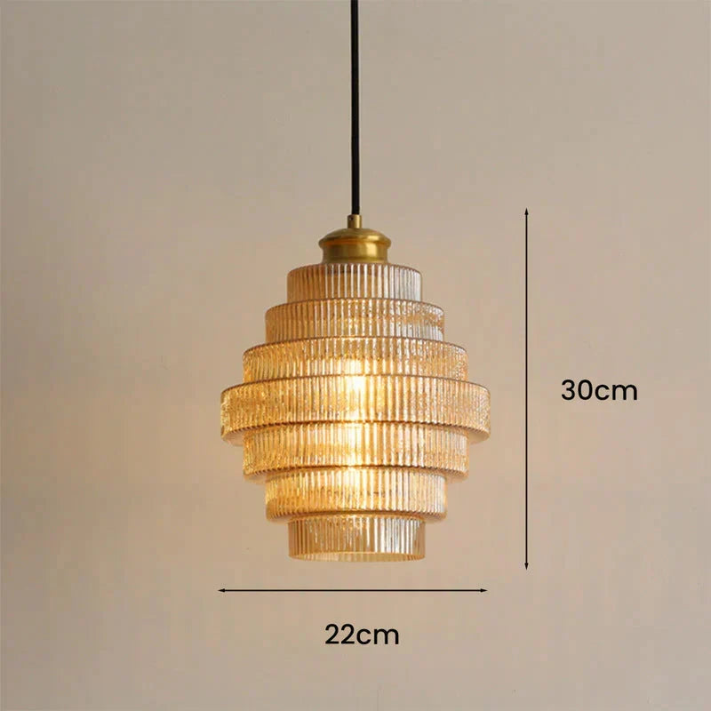 Vintage Layered Glass Ceiling Lamp with Textured Ridges – Statement Hanging Fixture for Dining Rooms, Kitchens & Bedrooms | Thomler
