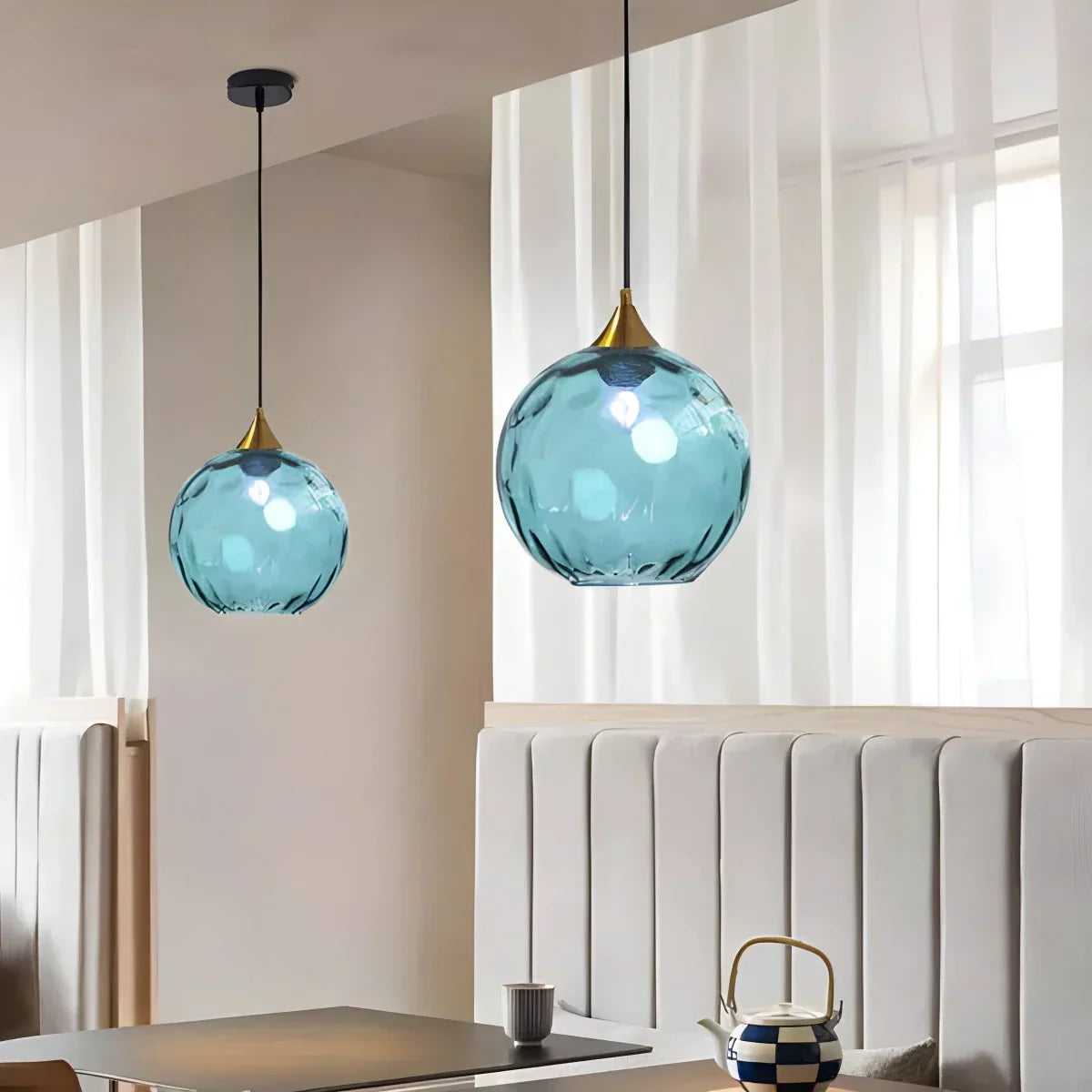 Pendant Light Glass Globe E26 20.0 cm Grey Dining Room Bedroom Hanging Ceiling Lamp Modern Ambient Lighting | Thomler