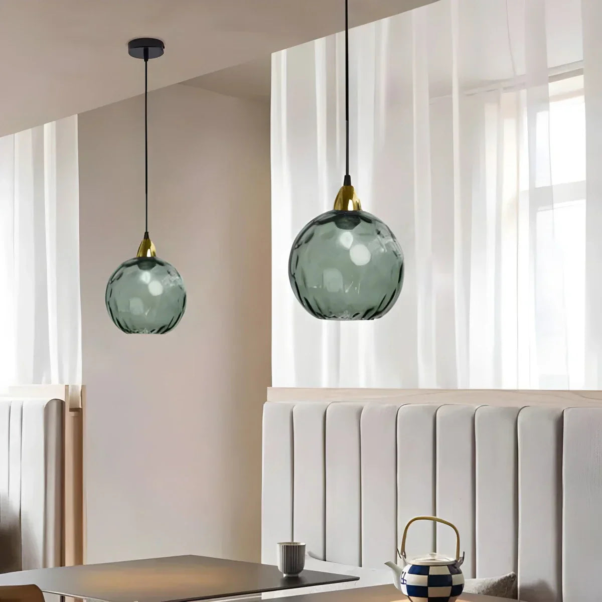 Pendant Light Glass Globe E26 20.0 cm Grey Dining Room Bedroom Hanging Ceiling Lamp Modern Ambient Lighting | Thomler