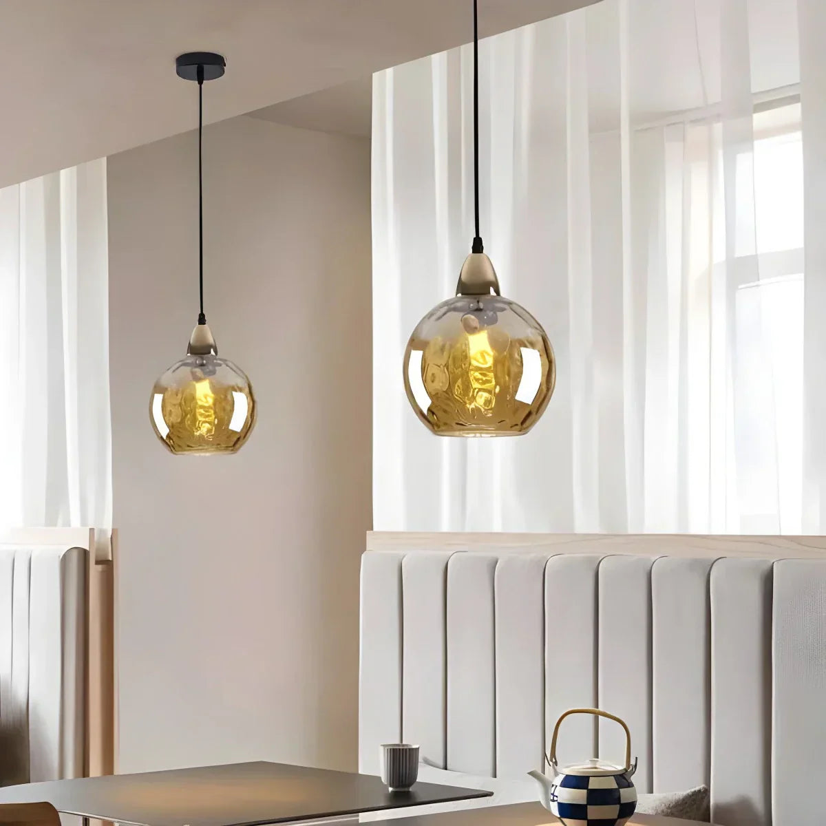 Pendant Light Glass Globe E26 20.0 cm Grey Dining Room Bedroom Hanging Ceiling Lamp Modern Ambient Lighting | Thomler