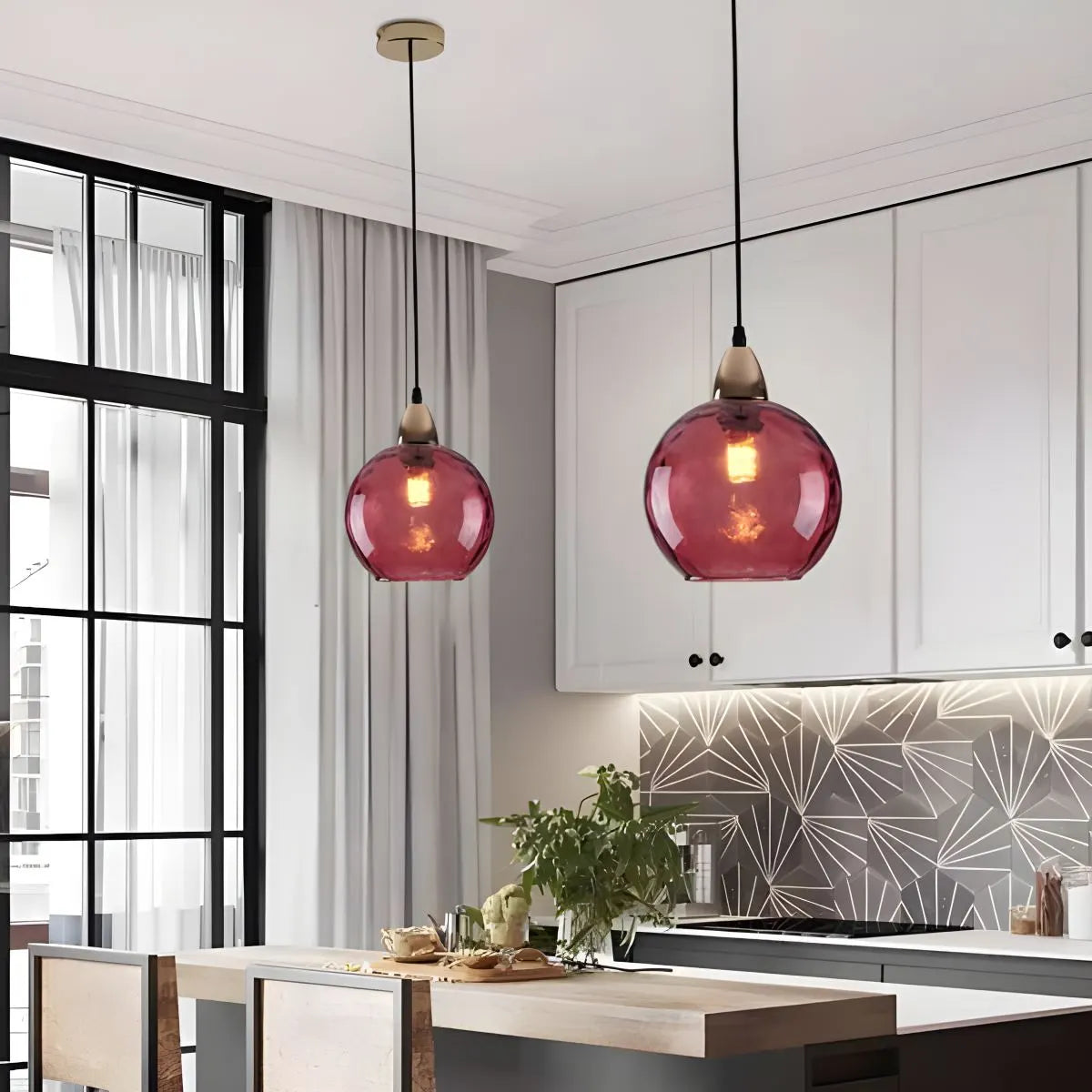Pendant Light Glass Globe E26 20.0 cm Grey Dining Room Bedroom Hanging Ceiling Lamp Modern Ambient Lighting | Thomler
