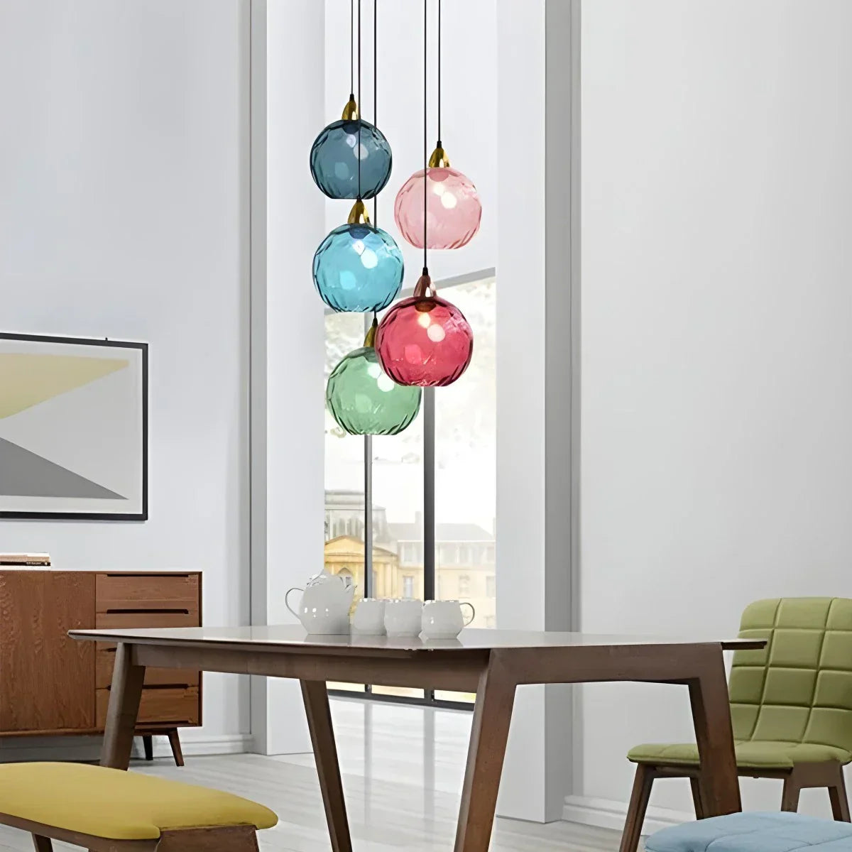 Pendant Light Glass Globe E26 20.0 cm Grey Dining Room Bedroom Hanging Ceiling Lamp Modern Ambient Lighting | Thomler