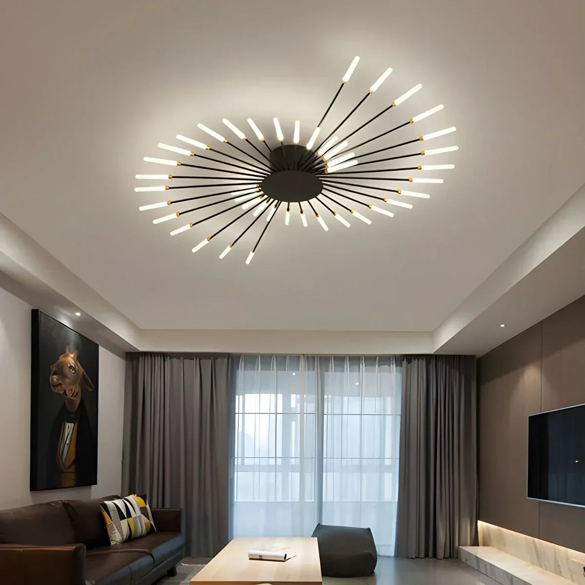 Ceiling Light Metal 20 To 42 Light Points Gold Living Room Dining Room Dimmable LED Starburst Fixture | Thomler