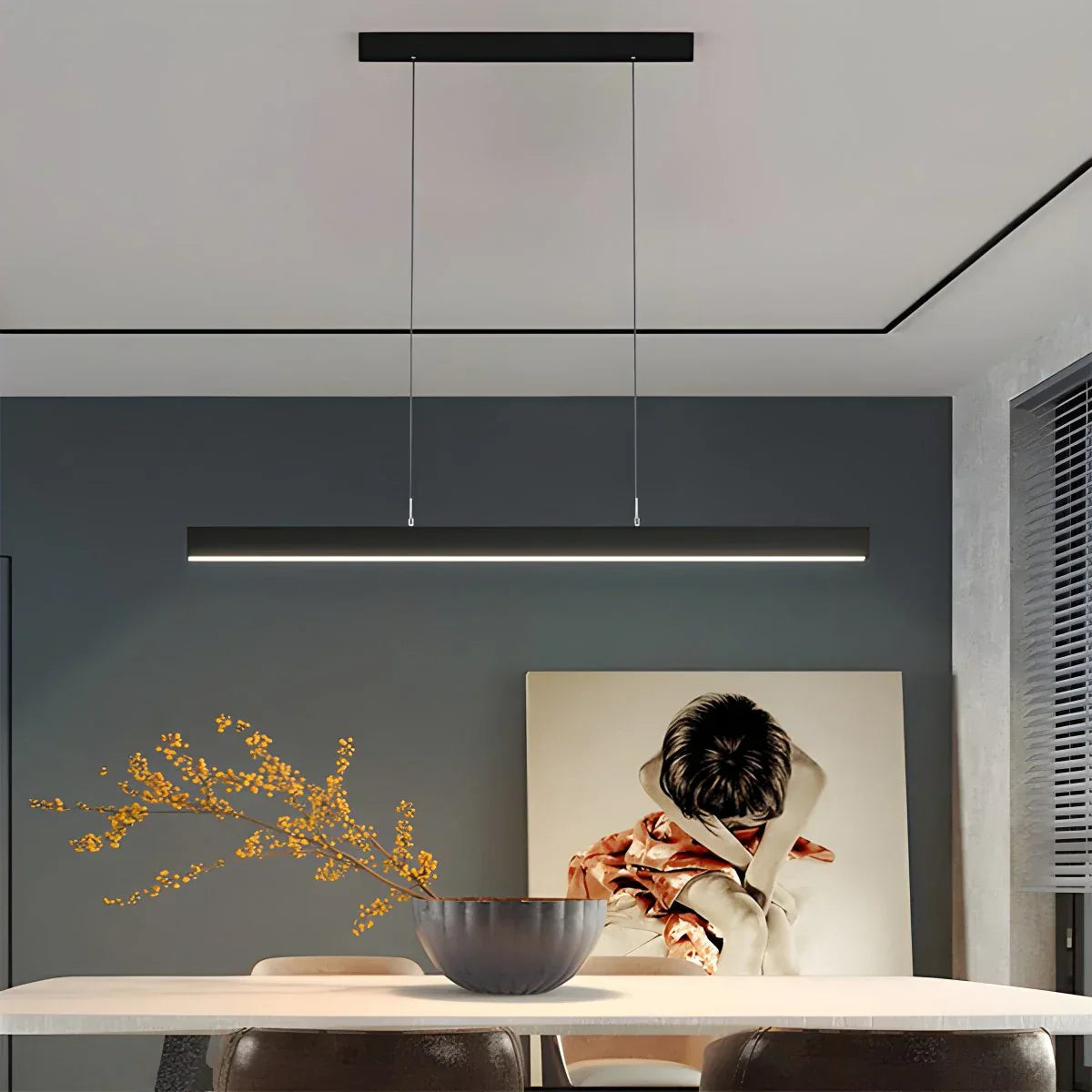 Pendant Light Aluminium Integrated LED Black Kitchen Island Dining Table Minimalist Linear Ceiling Light Adjustable | Thomler