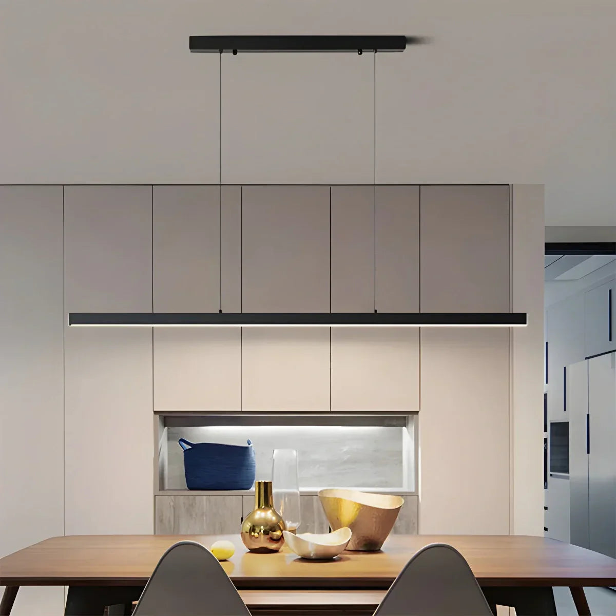 Pendant Light Aluminium Integrated LED Black Kitchen Island Dining Table Minimalist Linear Ceiling Light Adjustable | Thomler