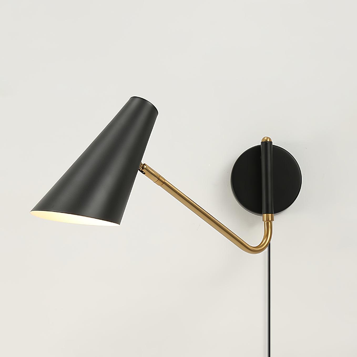 Swing-Arm Wall Sconce with 17-Inch Reach, Plug-In Bedside Reading Lamp for Bedroom, Adjustable Metal Task Light, E26 Socket, Black & Brass F | Thomler