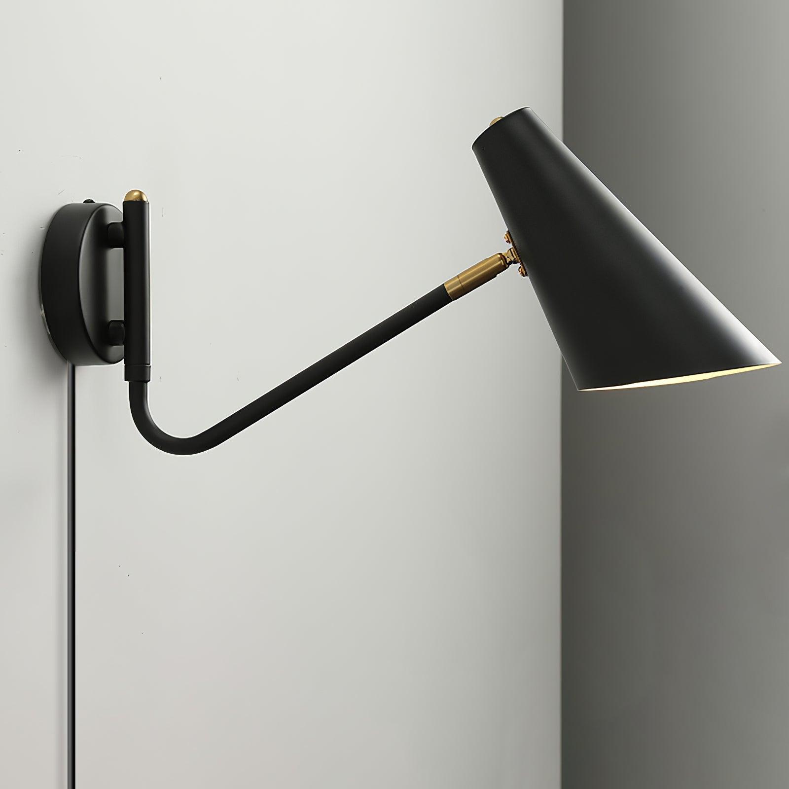 Swing-Arm Wall Sconce with 17-Inch Reach, Plug-In Bedside Reading Lamp for Bedroom, Adjustable Metal Task Light, E26 Socket, Black & Brass F | Thomler