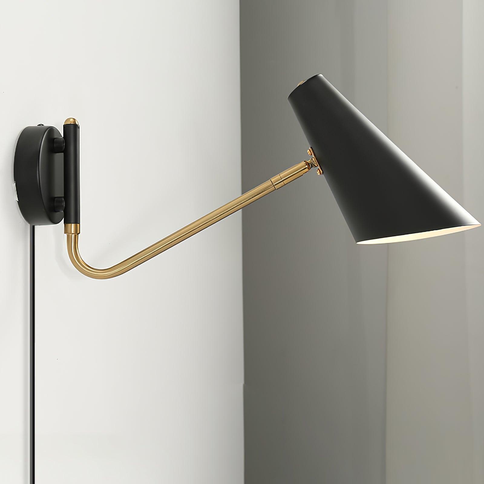 Swing-Arm Wall Sconce with 17-Inch Reach, Plug-In Bedside Reading Lamp for Bedroom, Adjustable Metal Task Light, E26 Socket, Black & Brass F | Thomler