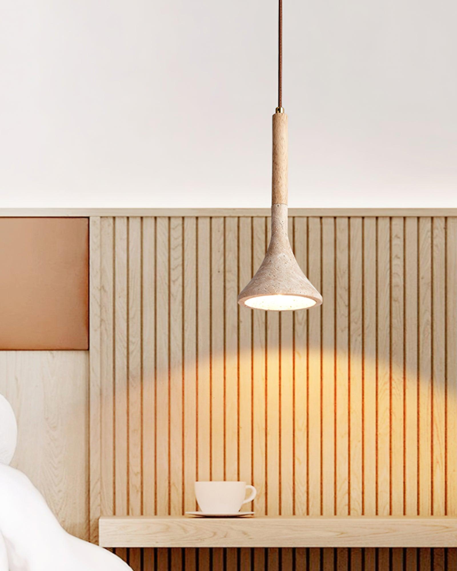 Pendant Light Travertine Stone 5.1 in Hanging Kitchen Island Bedroom Adjustable Cord Minimalist Japandi Ceiling Lamp | Thomler