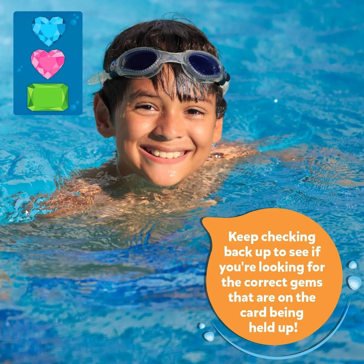 Dive & Discover Pool Gem Hunt Game – 64 Sinking Treasures with Challenge Cards for Kids Ages 6+ | Thomler
