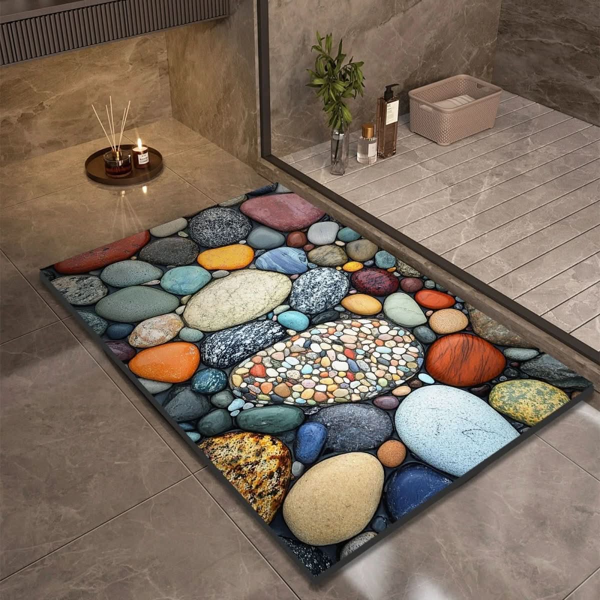 Bath Mat Diatomaceous Earth 23.6 in x 35.4 in Non-Slip Bathroom Kitchen Entrance Rug Absorbent Quick-Dry Floor Mat | Thomler