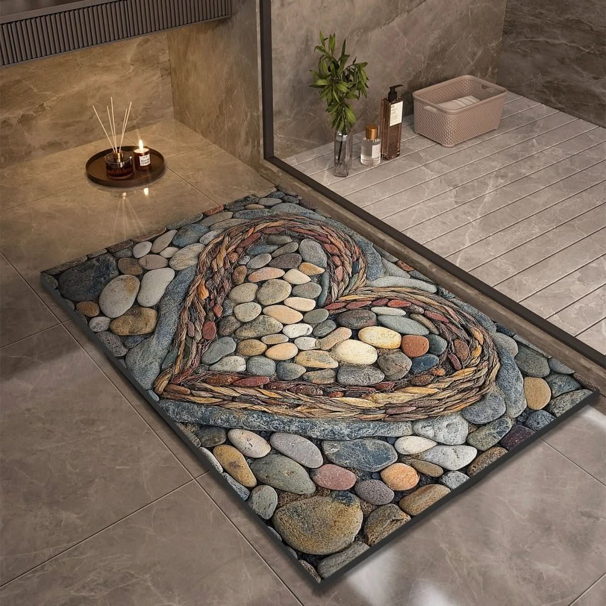 Bath Mat Diatomite Stone Effect 60.0 x 90.0 cm Non Slip Bathroom Kitchen Hallway Quick Dry Floor Rug | Thomler