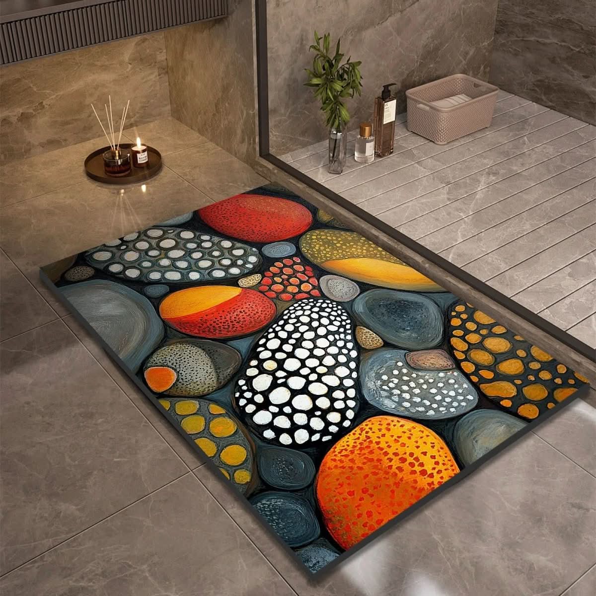 Bath Mat Diatomite Stone Effect 60.0 x 90.0 cm Non Slip Bathroom Kitchen Hallway Quick Dry Floor Rug | Thomler