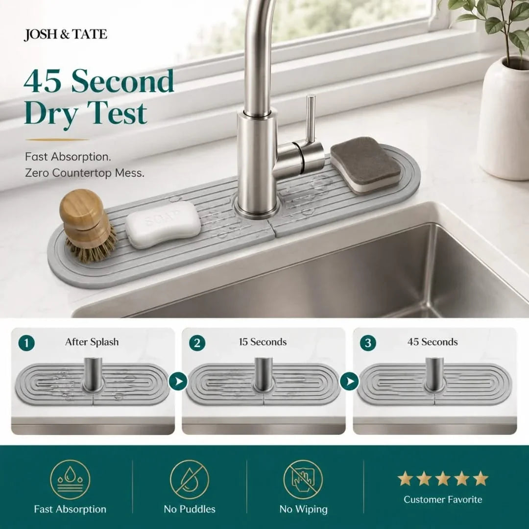 Diatomite Faucet Mat with Soap Holder – Fast-Dry Sink Base Protector for Kitchen, Bathroom Counter Water Absorption | Thomler