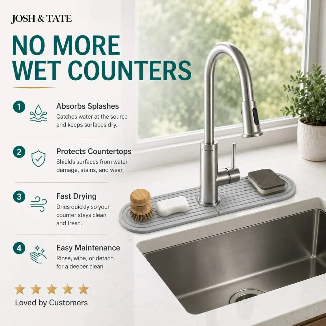 Diatomite Faucet Mat with Soap Holder – Fast-Dry Sink Base Protector for Kitchen, Bathroom Counter Water Absorption | Thomler