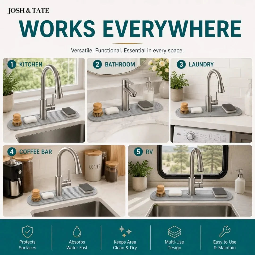 Diatomite Faucet Mat with Soap Holder – Fast-Dry Sink Base Protector for Kitchen, Bathroom Counter Water Absorption | Thomler