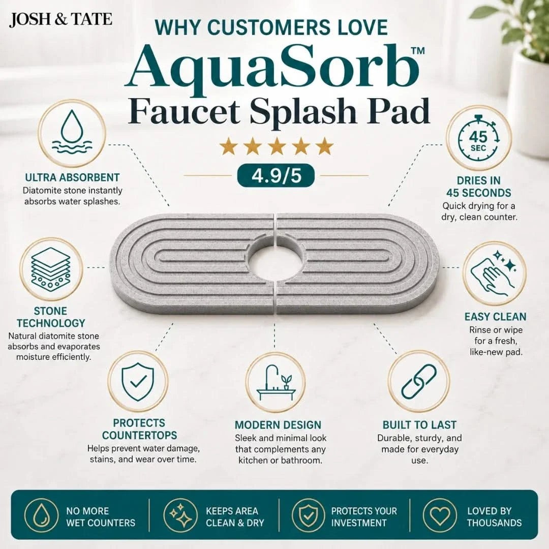 Diatomite Faucet Mat with Soap Holder – Fast-Dry Sink Base Protector for Kitchen, Bathroom Counter Water Absorption | Thomler