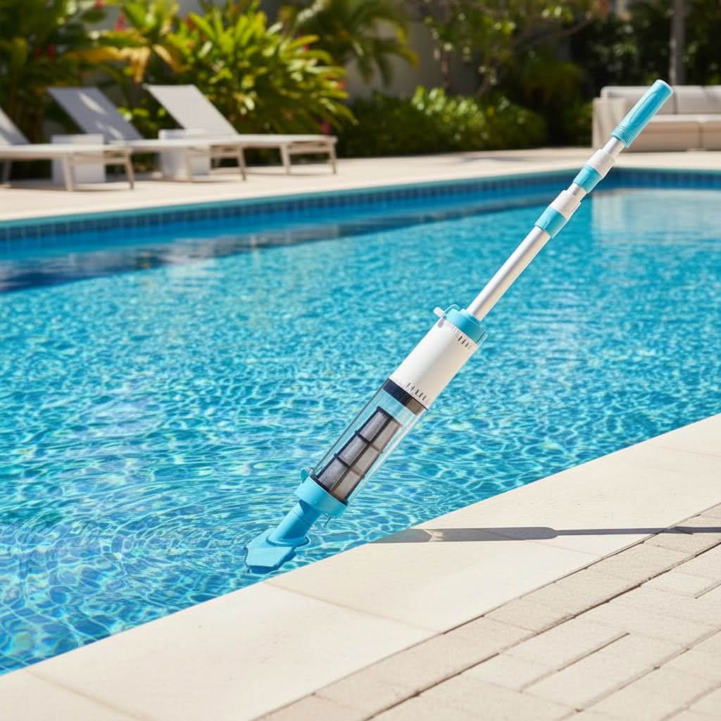 Rechargeable Pool Vacuum Cleaner with Telescoping Pole & Brush Attachments for In-Ground & Above-Ground Pools, Spas, Hot Tubs | Thomler