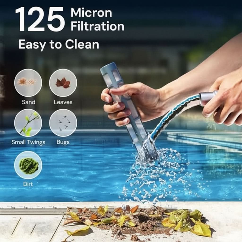 Rechargeable Pool Vacuum Cleaner with Telescoping Pole & Brush Attachments for In-Ground & Above-Ground Pools, Spas, Hot Tubs | Thomler