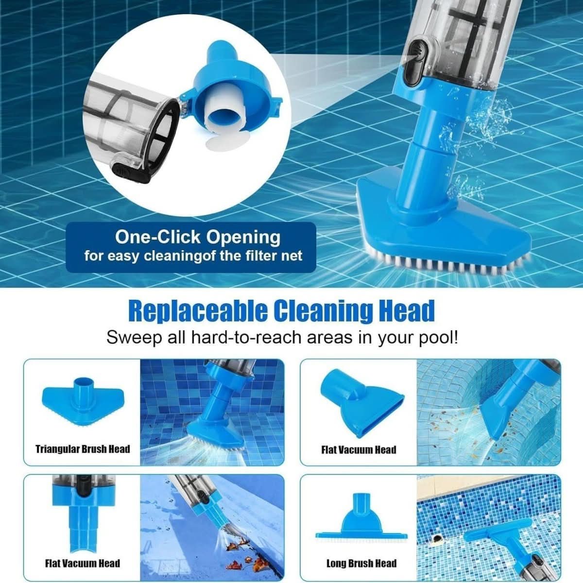 Rechargeable Pool Vacuum Cleaner with Telescoping Pole & Brush Attachments for In-Ground & Above-Ground Pools, Spas, Hot Tubs | Thomler