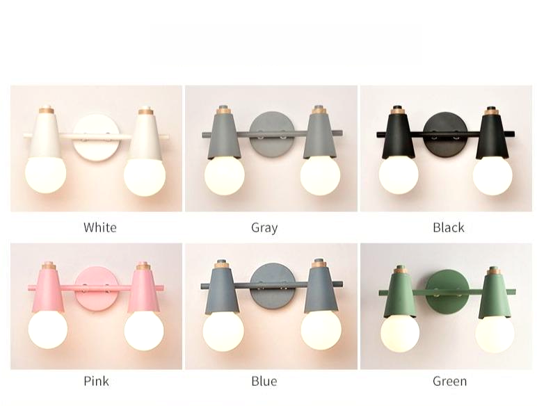 Wall Lamp Iron Wood E27 40W Grey Bedroom Hallway Dual Light Fixture Modern Indoor Sconce | Thomler