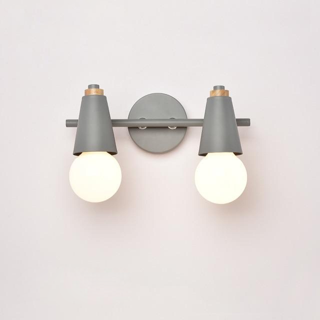 Wall Lamp Iron Wood E27 40W Grey Bedroom Hallway Dual Light Fixture Modern Indoor Sconce | Thomler