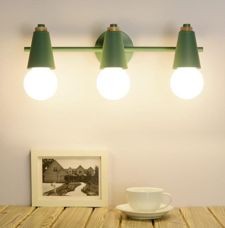 Wall Lamp Iron Wood E27 40W Grey Bedroom Hallway Dual Light Fixture Modern Indoor Sconce | Thomler