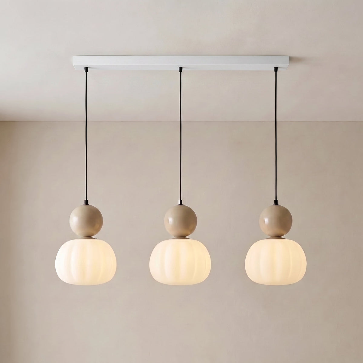 Geometric Art Deco Pendant Light with Warm LED Glow for Dining Room & Kitchen Island – Ribbed Acrylic Shade, Iron Frame, Adjustable Cord | Thomler
