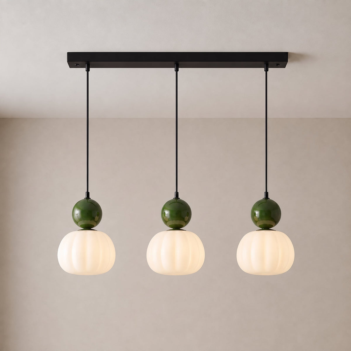 Geometric Art Deco Pendant Light with Warm LED Glow for Dining Room & Kitchen Island – Ribbed Acrylic Shade, Iron Frame, Adjustable Cord | Thomler