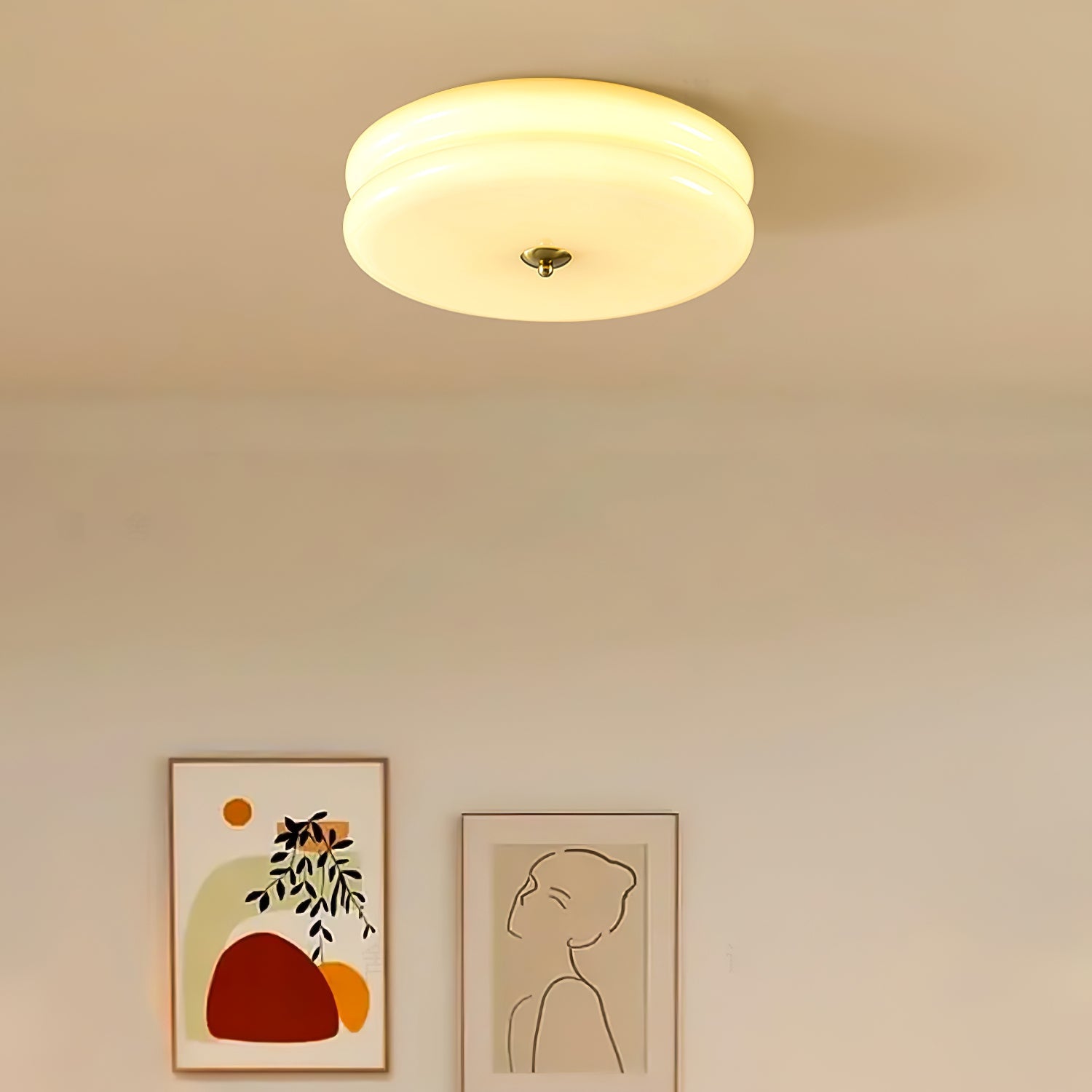 Art Deco Vintage Ceiling Lamp 12.6 in White Glass Indoor Lighting Gold Chrome Finish | Thomler