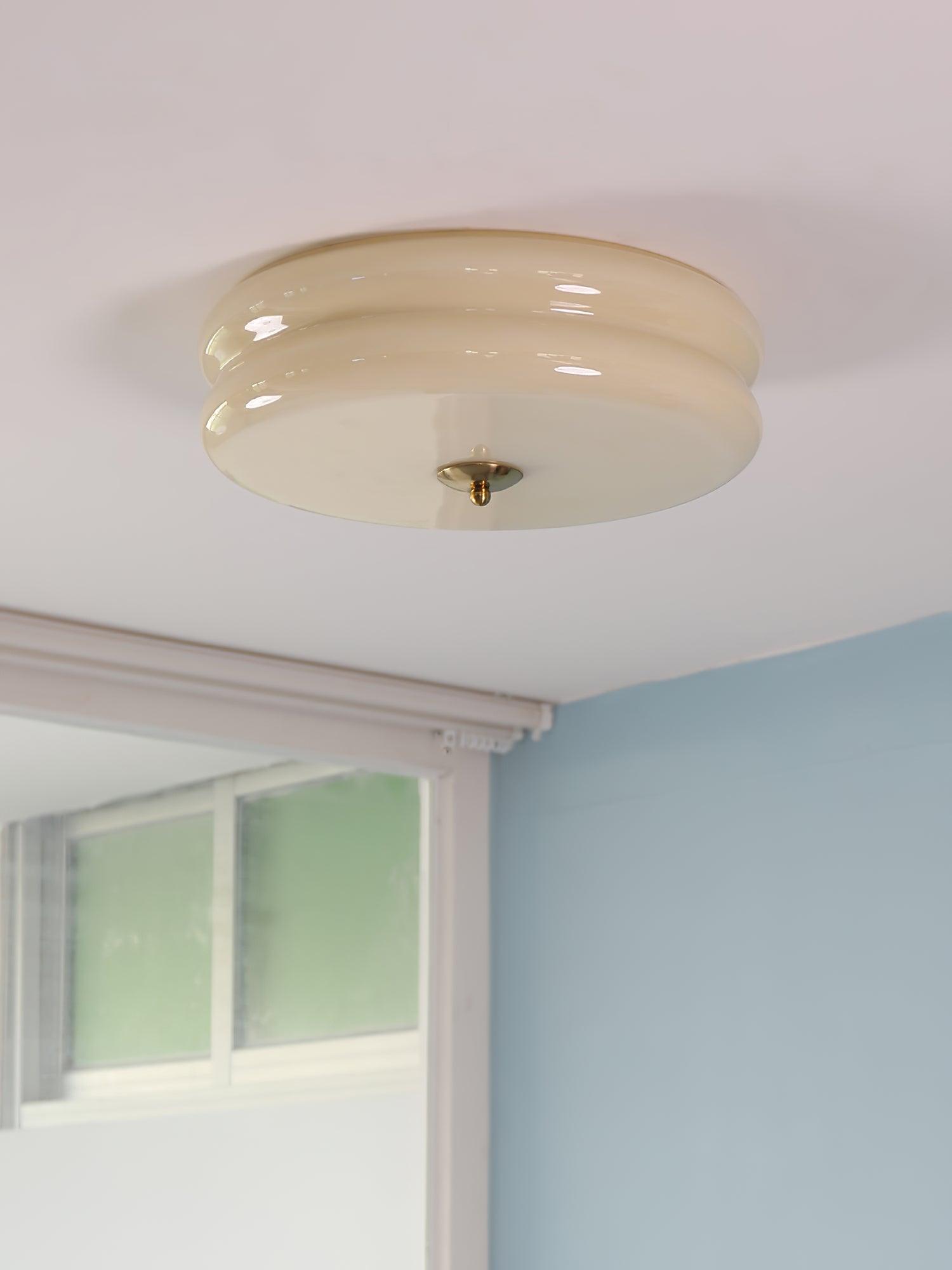 Art Deco Vintage Ceiling Lamp 12.6 in White Glass Indoor Lighting Gold Chrome Finish | Thomler