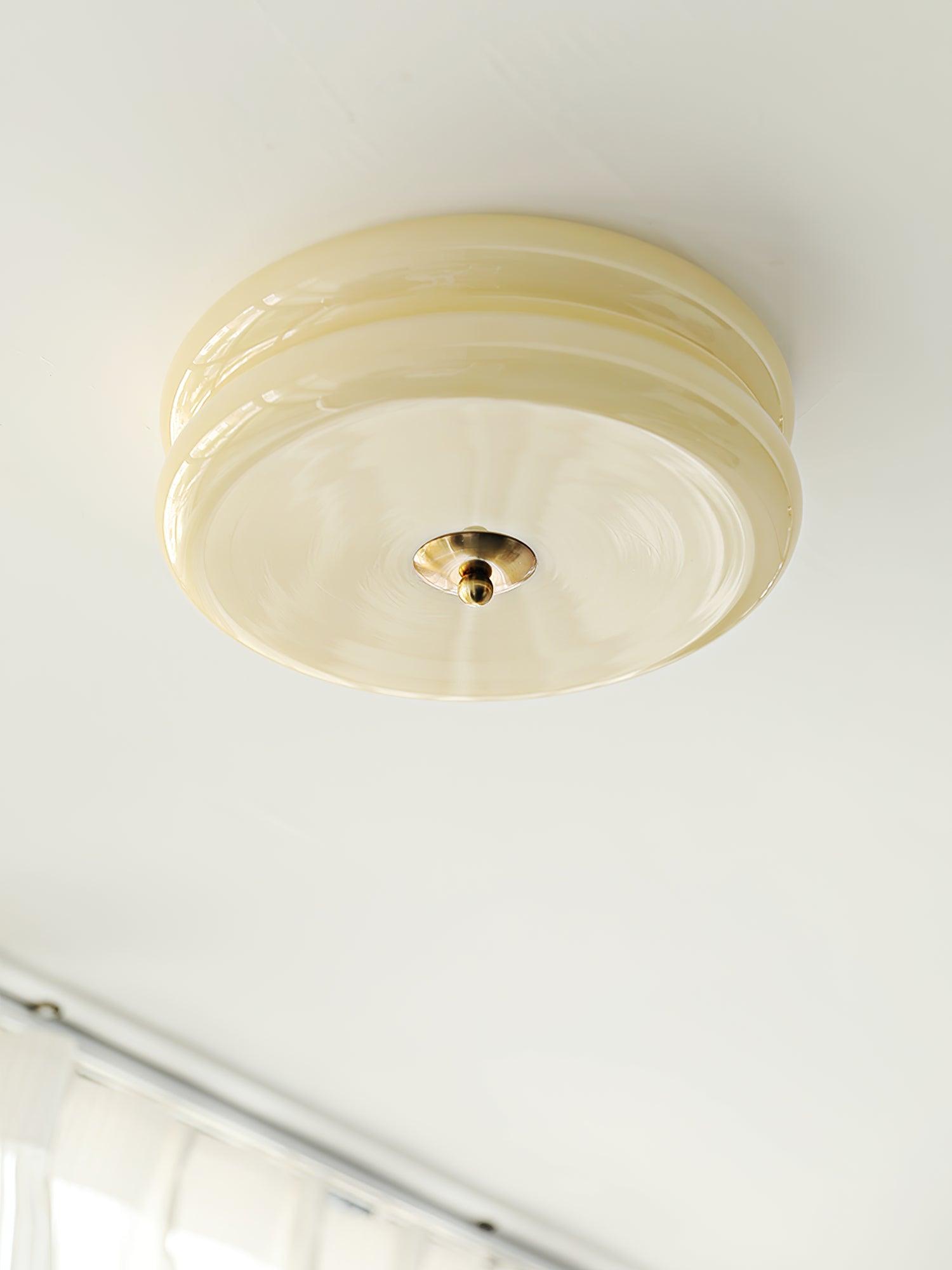 Art Deco Vintage Ceiling Lamp 12.6 in White Glass Indoor Lighting Gold Chrome Finish | Thomler