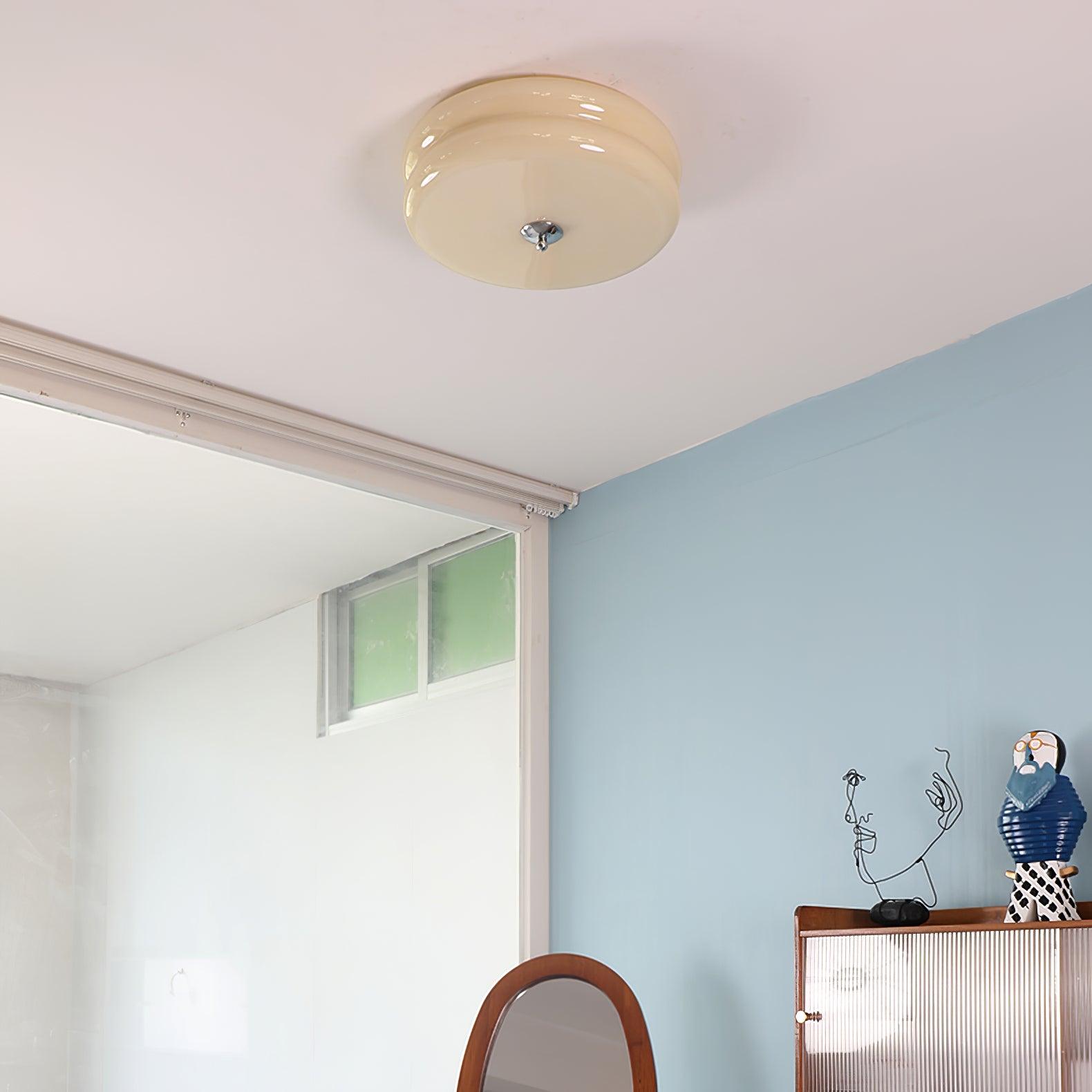 Art Deco Flush Mount Ceiling Light with White Glass Shade – Vintage LED Fixture for Living Room, Dining Room & Bedroom – Gold or Chrome | Thomler