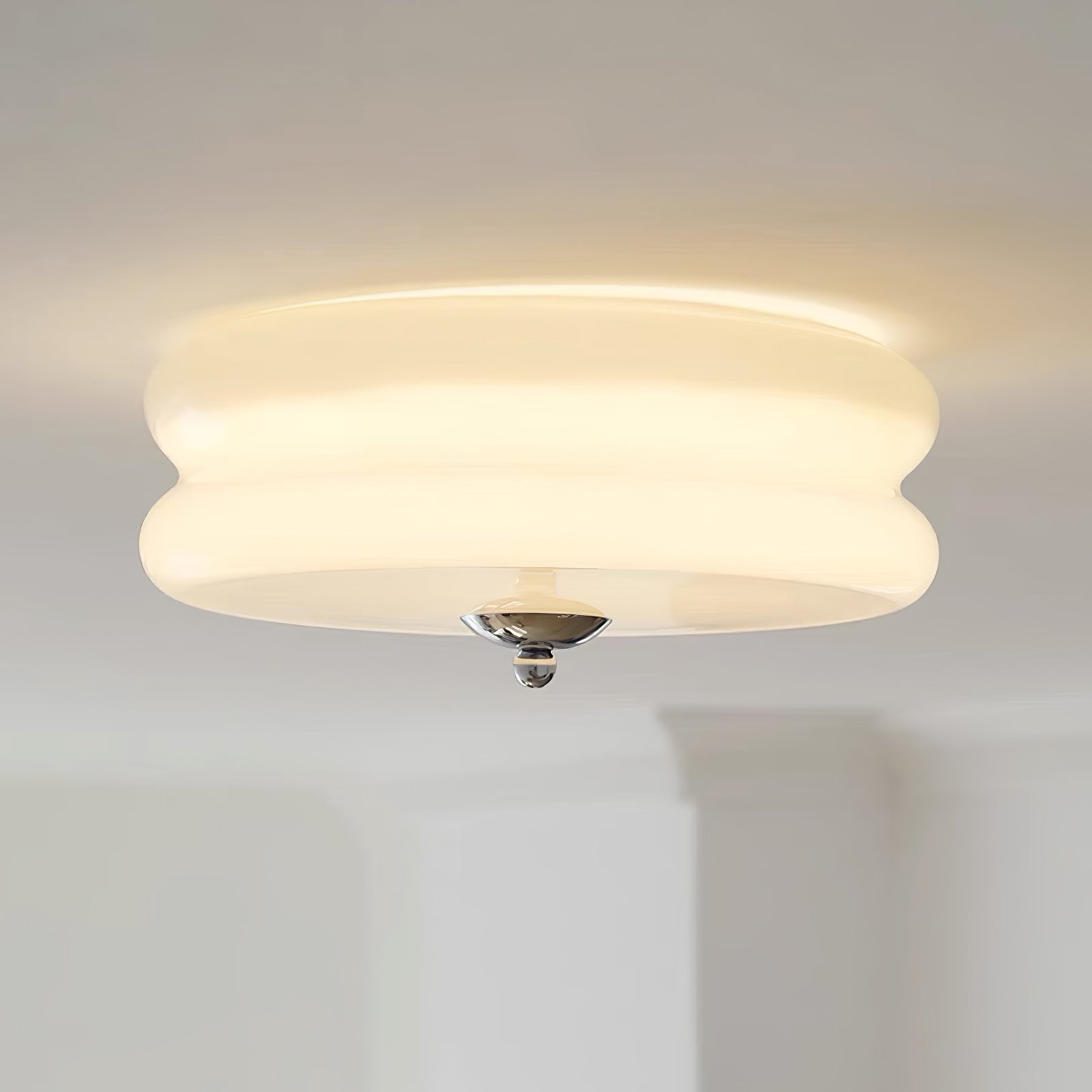 Art Deco Vintage Ceiling Lamp 12.6 in White Glass Indoor Lighting Gold Chrome Finish | Thomler