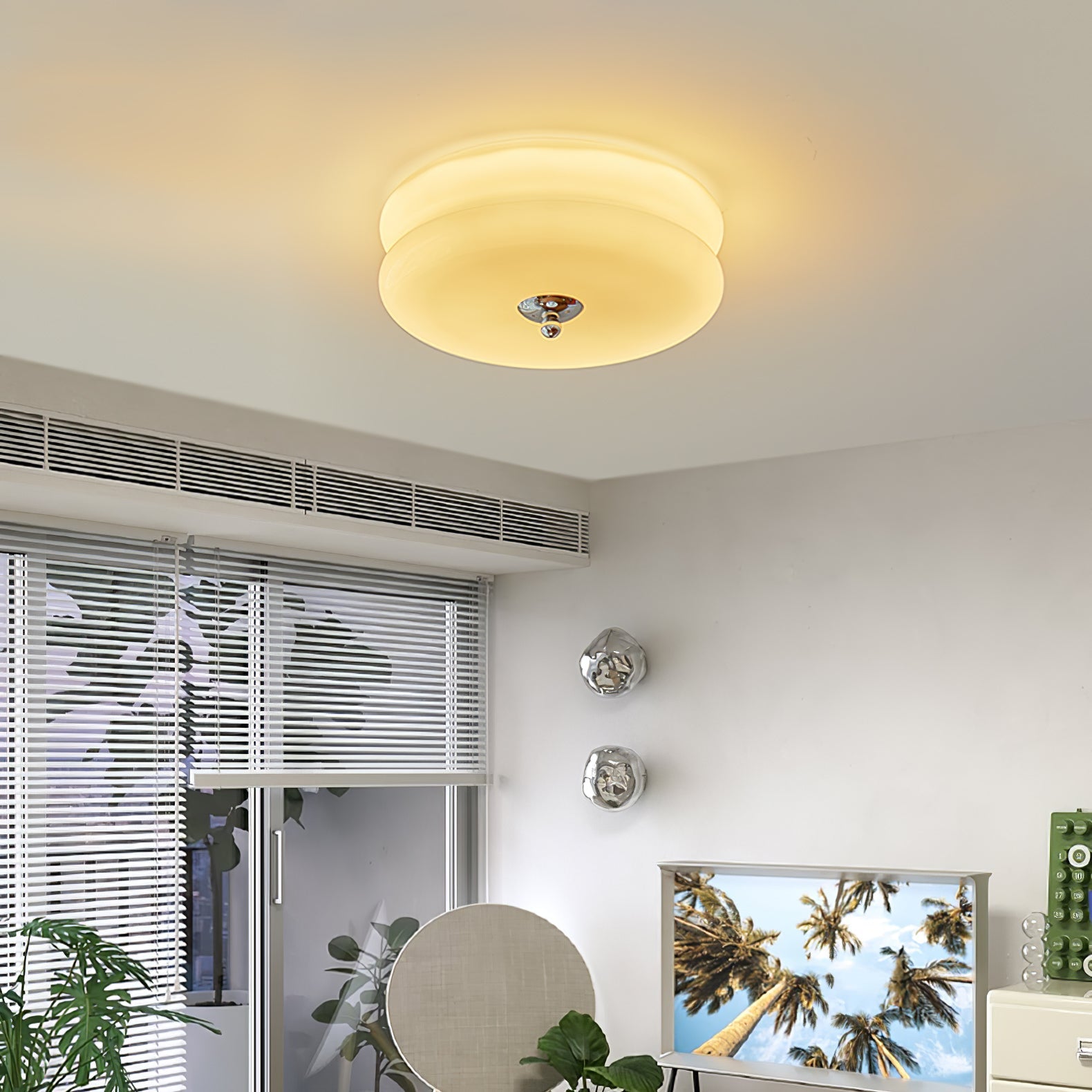 Art Deco Vintage Ceiling Lamp 12.6 in White Glass Indoor Lighting Gold Chrome Finish | Thomler