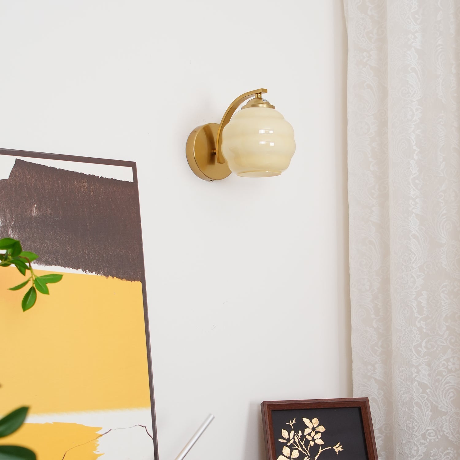 Metal Wall Sconce 5.9 in White Glass Indoor Lighting Vintage Bedroom Living Room Decor | Thomler