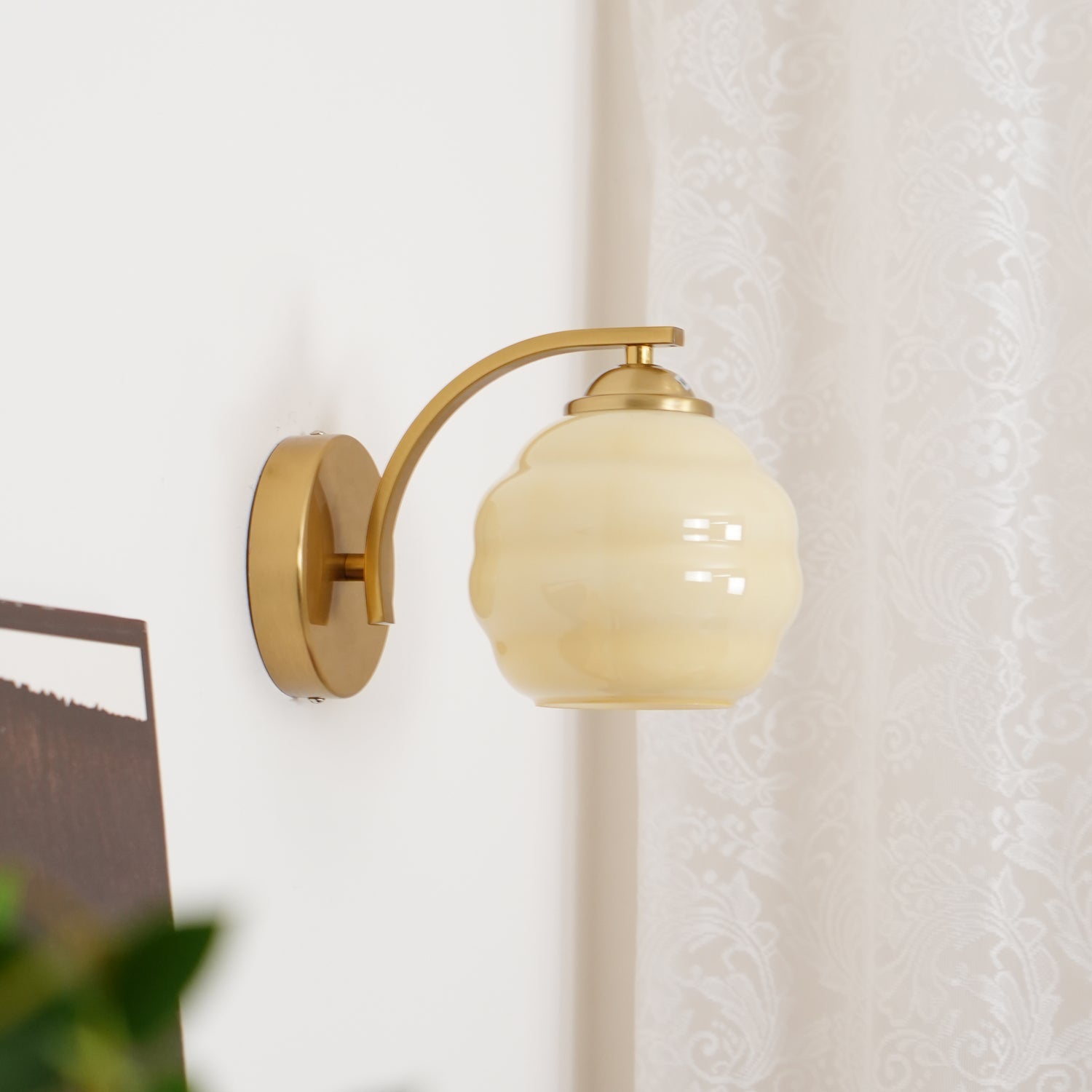 Metal Wall Sconce 5.9 in White Glass Indoor Lighting Vintage Bedroom Living Room Decor | Thomler