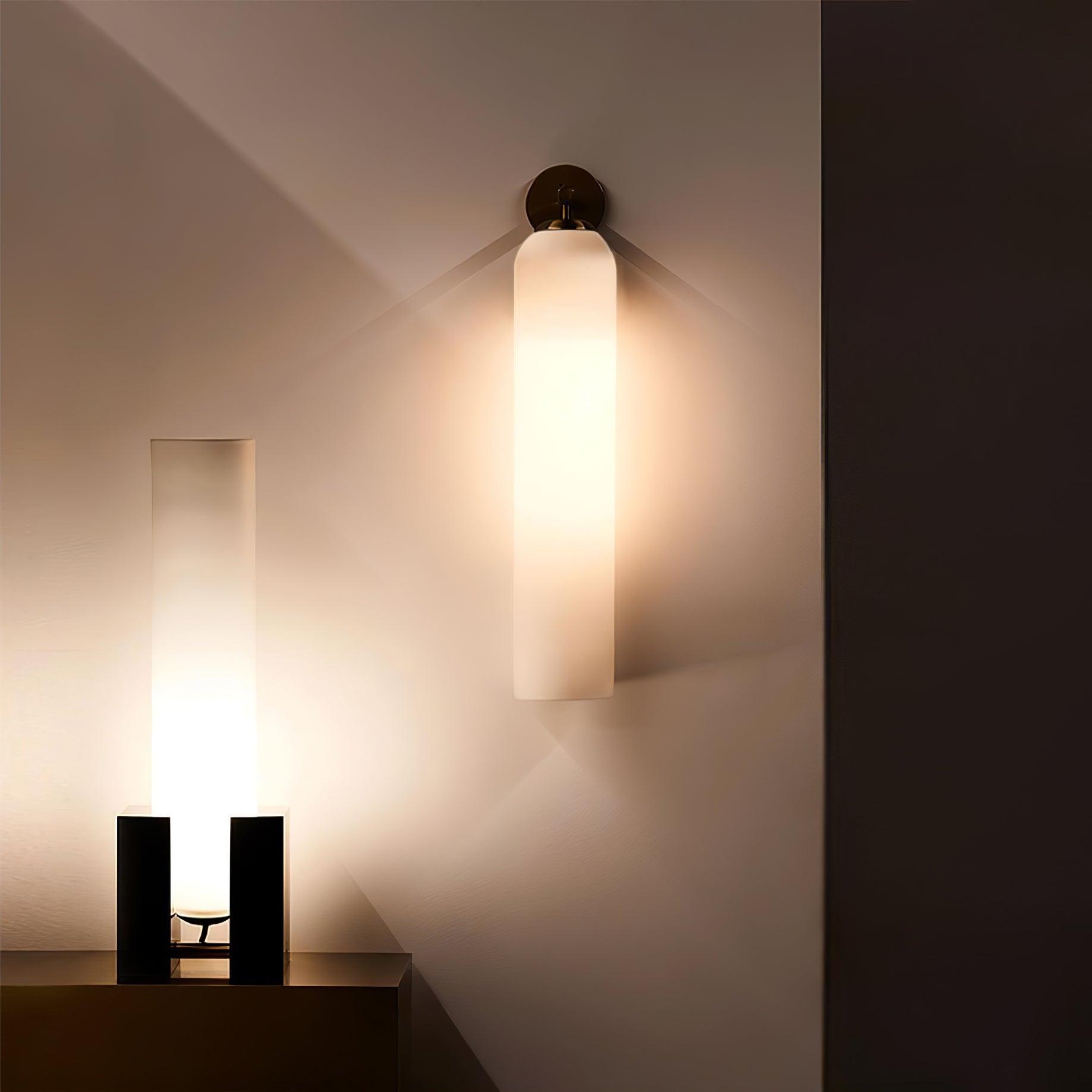 Art Glass Sconce 18.9 in Cylindrical Wall Light Frosted White for Bedroom Hallway Living Room Ambience Decorative Lighting Fixture | Thomler