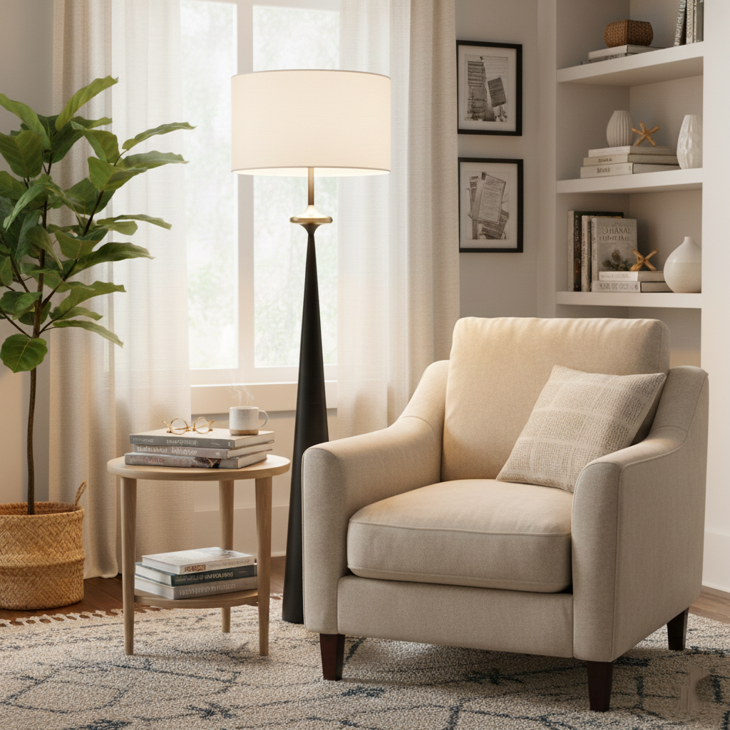 Floor Lamp Wood 65.4 in White Shade Living Room Ambient Lighting Contemporary Decor | Thomler