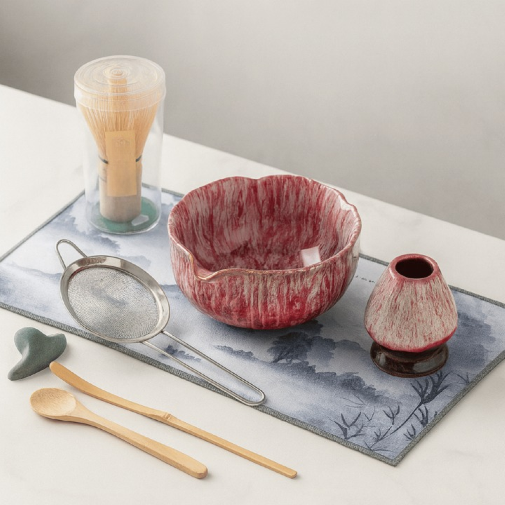 Complete Matcha Tea Ceremony Bowl Set with Bamboo Whisk & Accessories – Handcrafted Ceramic, 8-Piece Serving Kit for Traditional Japanese | Thomler