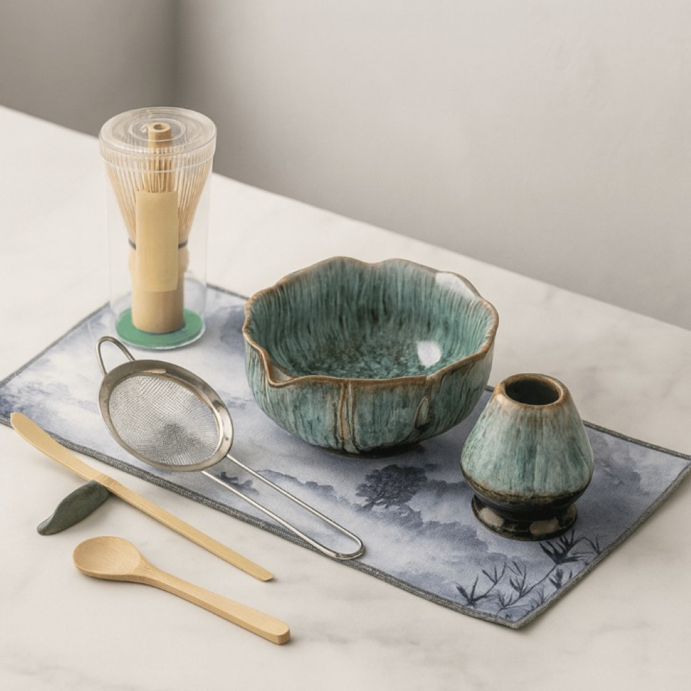Complete Matcha Tea Ceremony Bowl Set with Bamboo Whisk & Accessories – Handcrafted Ceramic, 8-Piece Serving Kit for Traditional Japanese | Thomler
