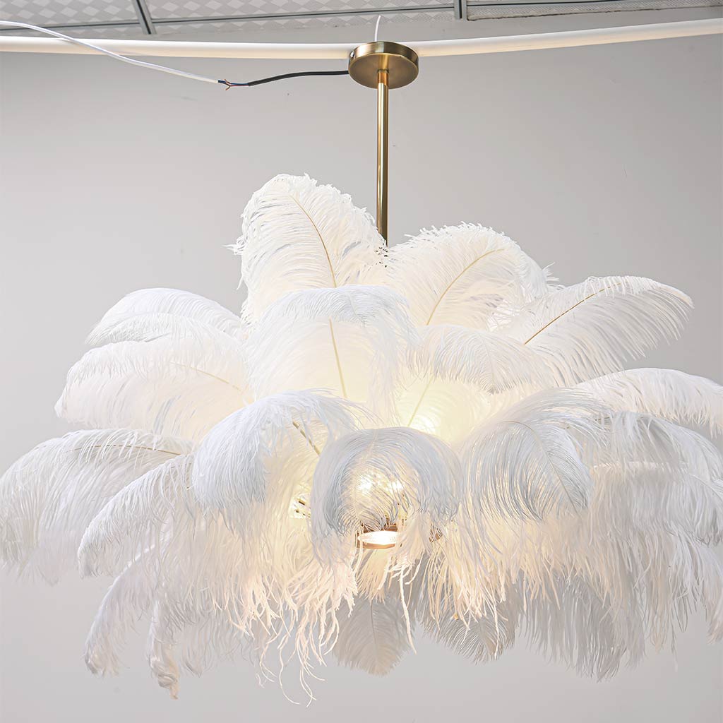 Pendant Light Ostrich Feather 80.0 cm White Living Room Bedroom Ceiling Hanging Lamp LED Ambient Lighting | Thomler