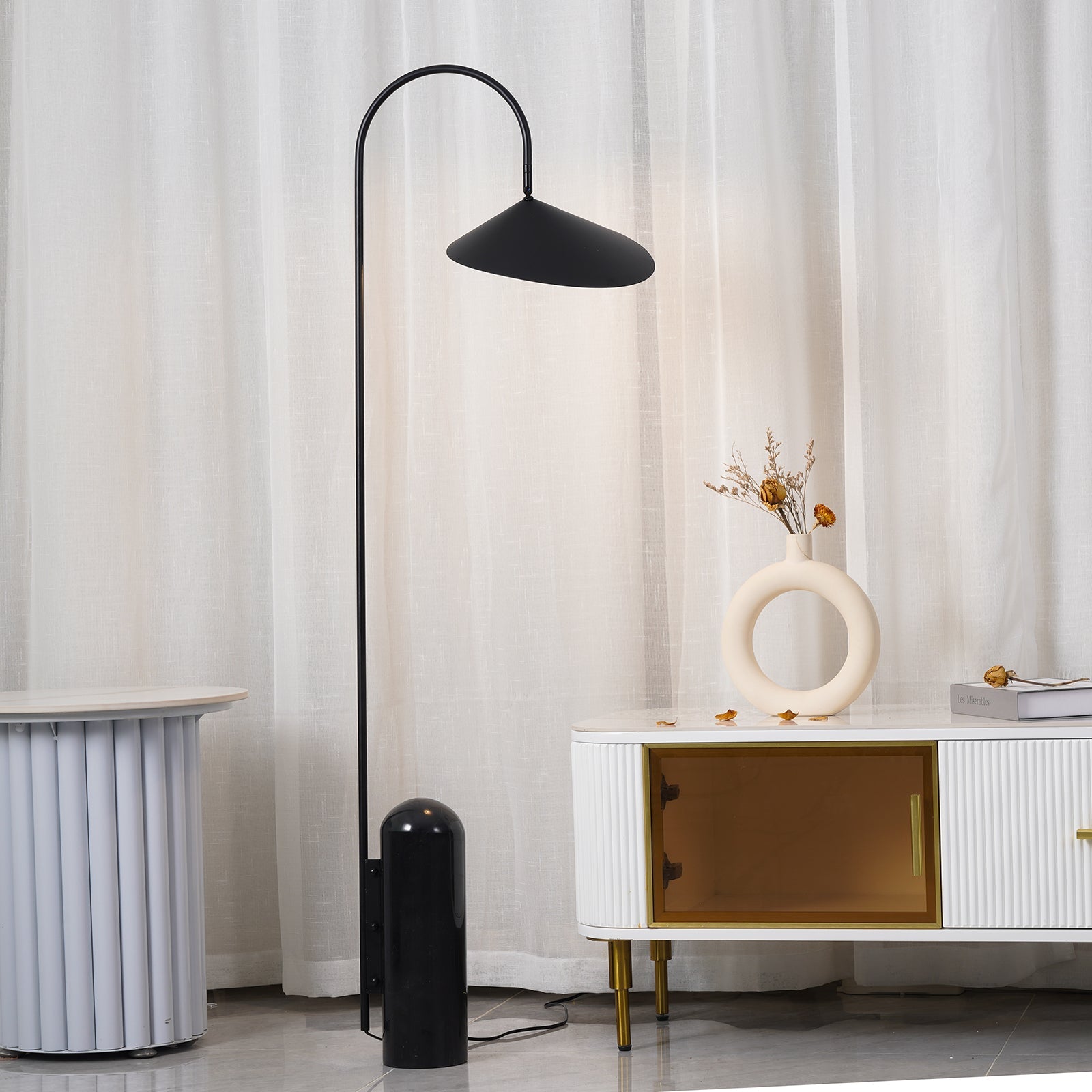 Floor Lamp Metal 53.5 in Black Marble Base Indoor LED Reading Light Living Room Bedroom Accent | Thomler