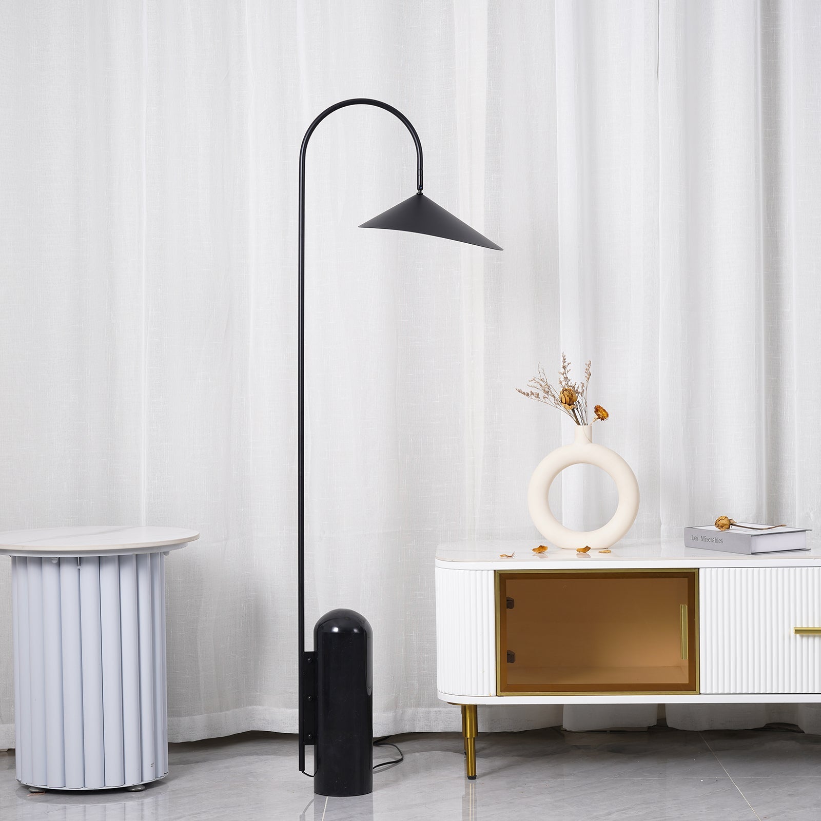 Floor Lamp Metal 53.5 in Black Marble Base Indoor LED Reading Light Living Room Bedroom Accent | Thomler