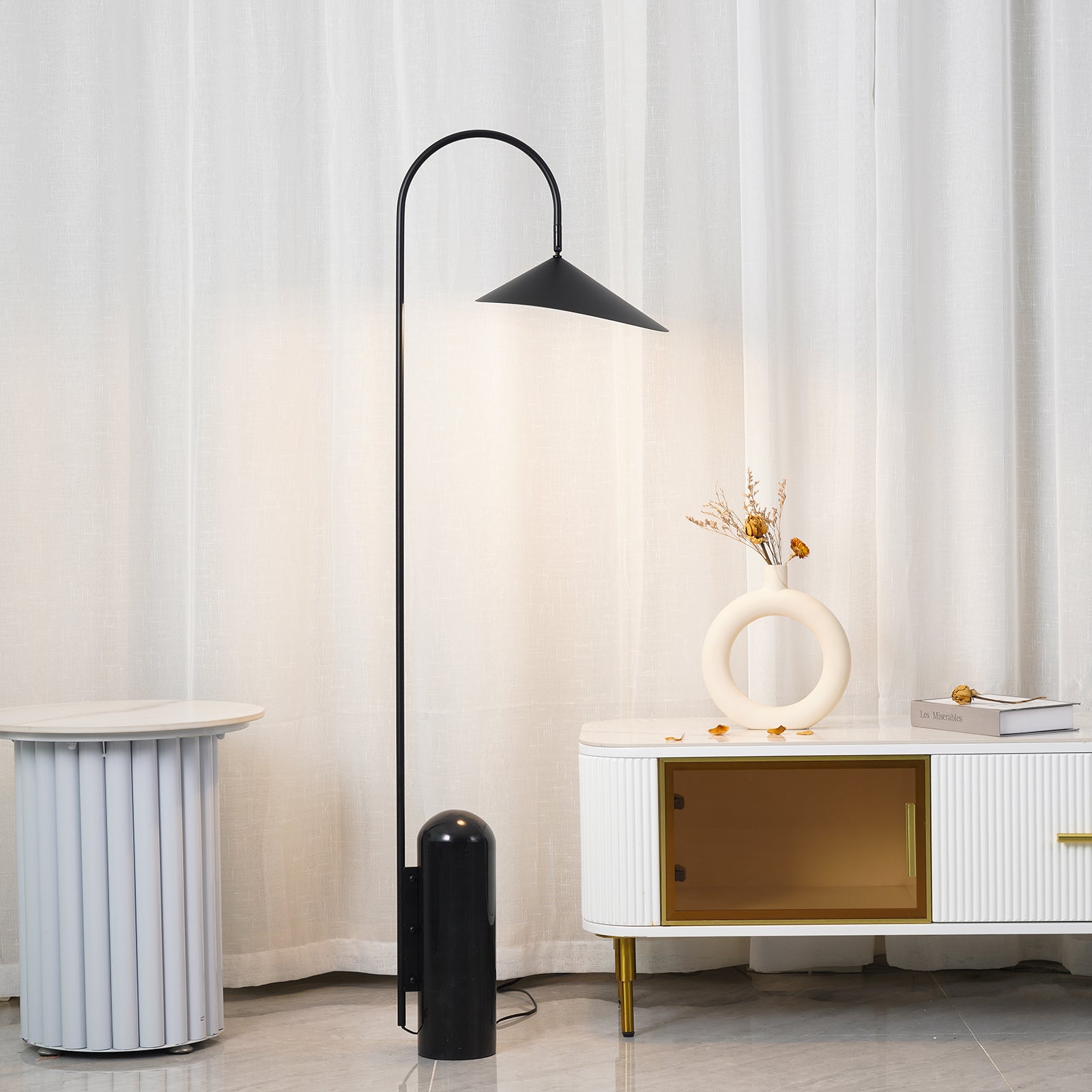 Floor Lamp Metal 53.5 in Black Marble Base Indoor LED Reading Light Living Room Bedroom Accent | Thomler