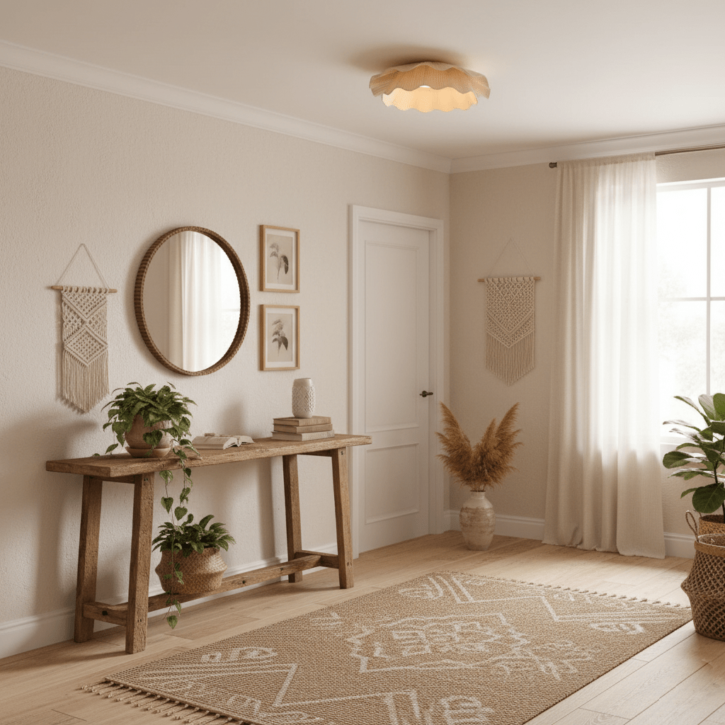Ceiling Light Fabric Shade Integrated LED 50.0 cm Beige Bedroom Hallway Dimmable Flush Mount Indoor Lighting | Thomler