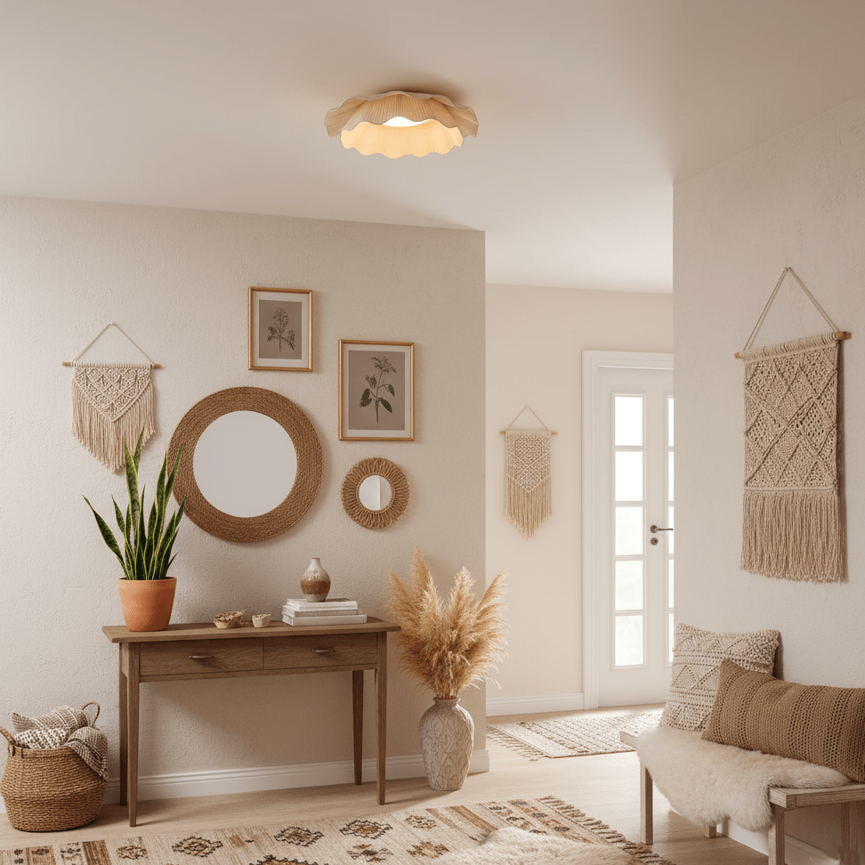 Ceiling Light Fabric Shade Integrated LED 50.0 cm Beige Bedroom Hallway Dimmable Flush Mount Indoor Lighting | Thomler