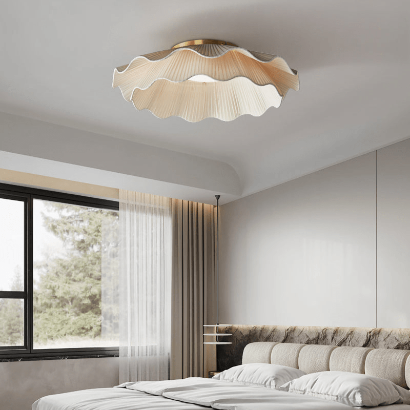Ceiling Light Fabric Pleated Shade 19.7 in White Flush Mount Bedroom Living Room Ambient Lighting Modern | Thomler