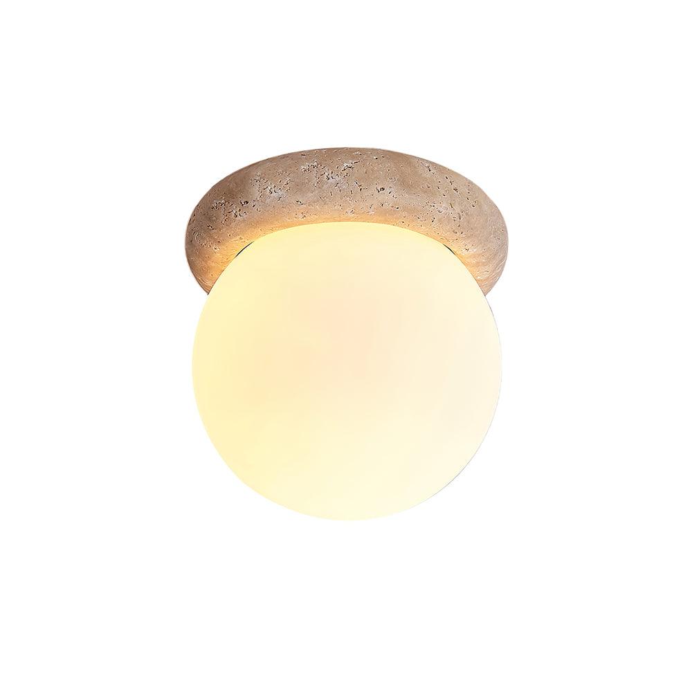 Ceiling Light Travertine Stone 6.3 in Beige Glass Shade Living Room Bedroom Flush Mount Ambient Lighting Fixture | Thomler