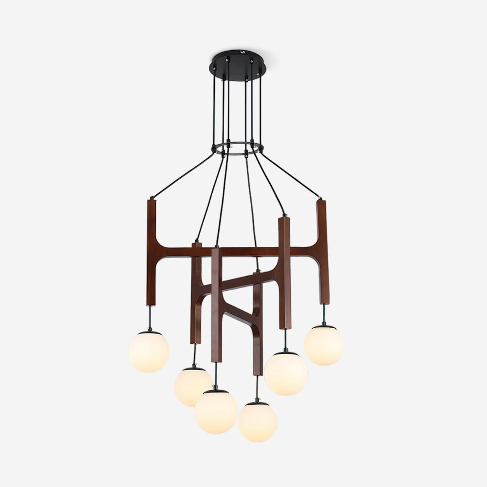 Chandelier Wood Multi-Light 23.6 in White Indoor Dining Room Pendant Light Adjustable Height | Thomler